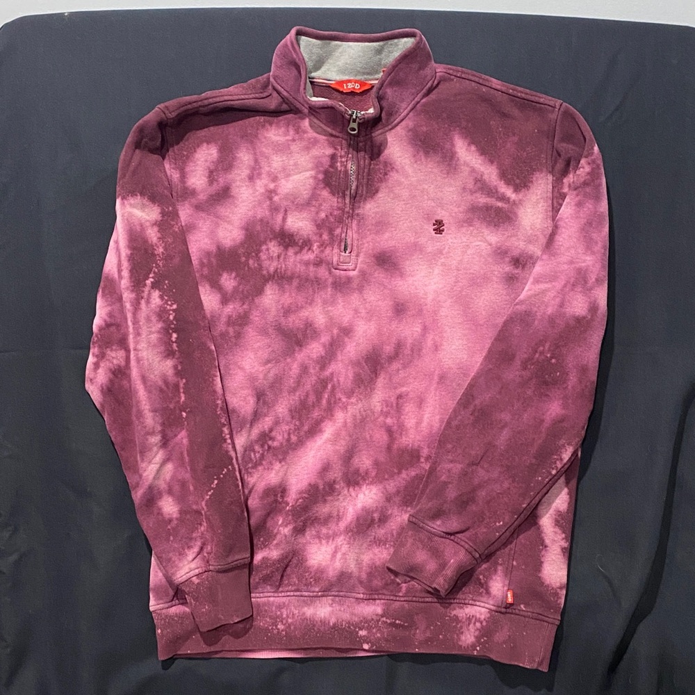 3/$10 Reworked Izod Men's Bleach Tie-Dye 1/4 Zip Sweatshirt